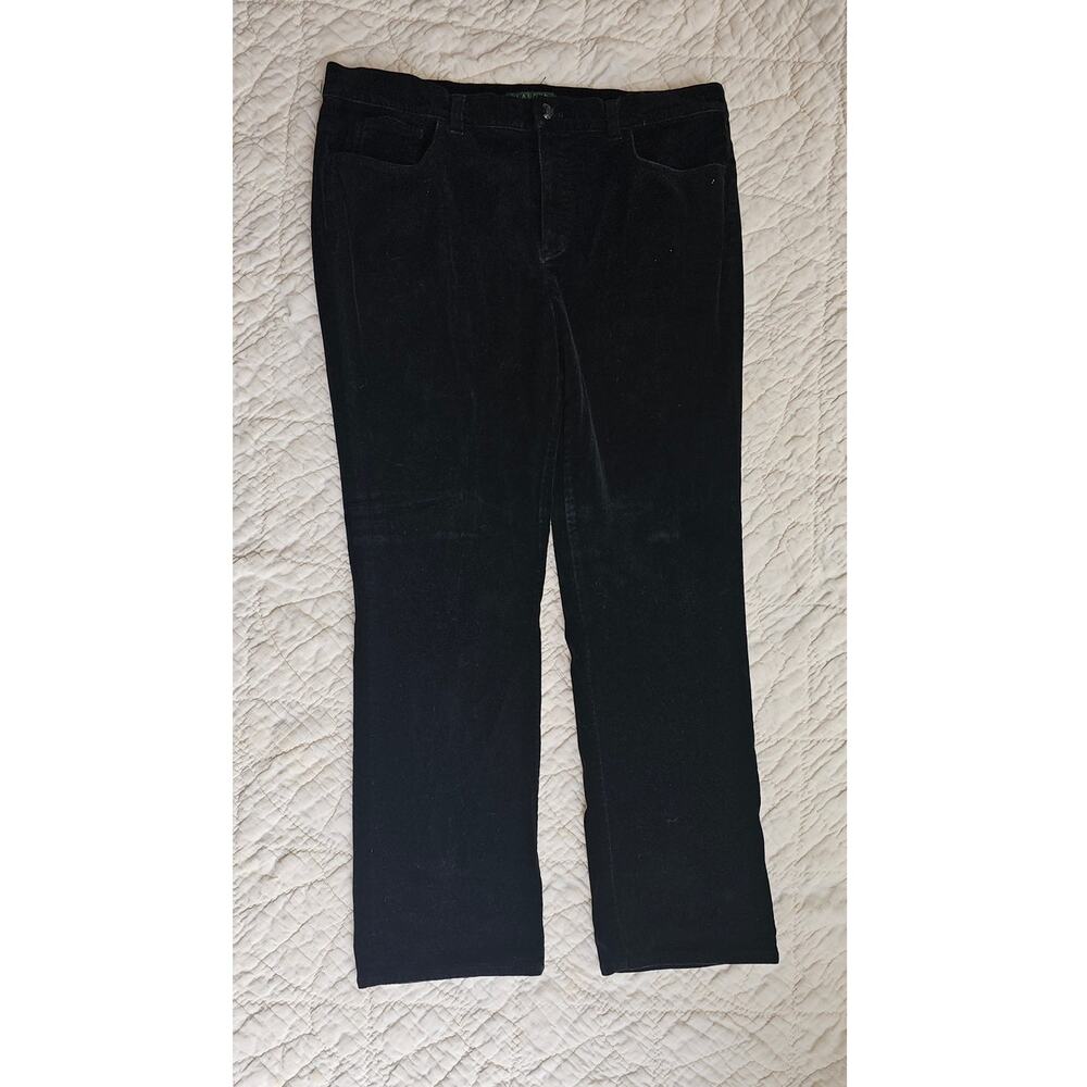 Lauren by Ralph Lauren Stretch Straight Velvet Trouser Pants Women‎ Sz 14P Black